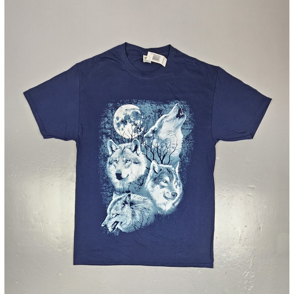 Fruit‎ Of The Loom Howling Wolf T-Shirt Mens Medium Vintage Blue Moon Nature NWT